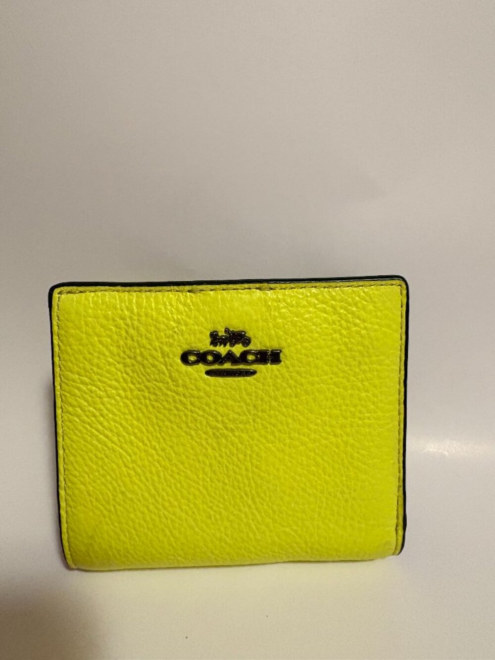 Coach Neon Yellow Refined Pebble Leather Small Bifold Wallet